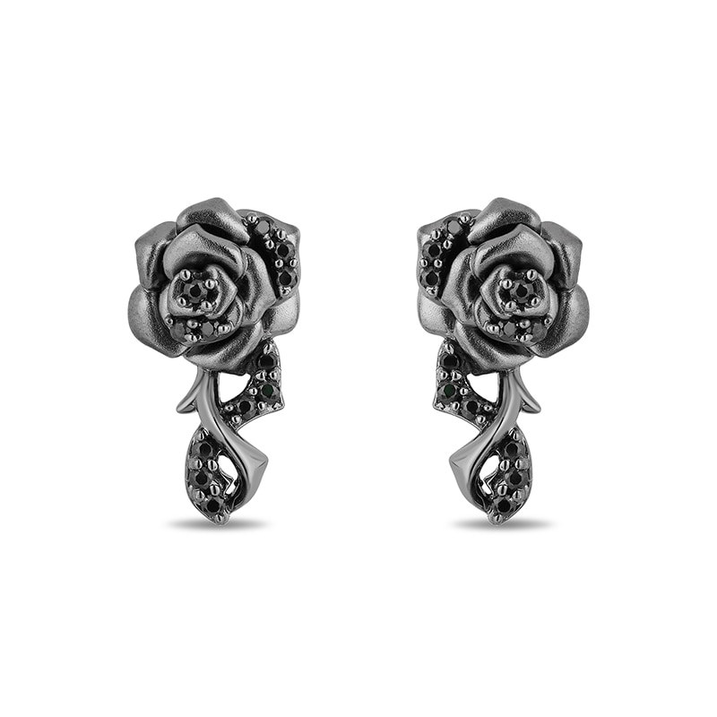 Previously Owned - Enchanted Disney Villains Maleficent 0.18 CT. T.W. Black Diamond Rose Drop Earrings in Black Sterling Silver