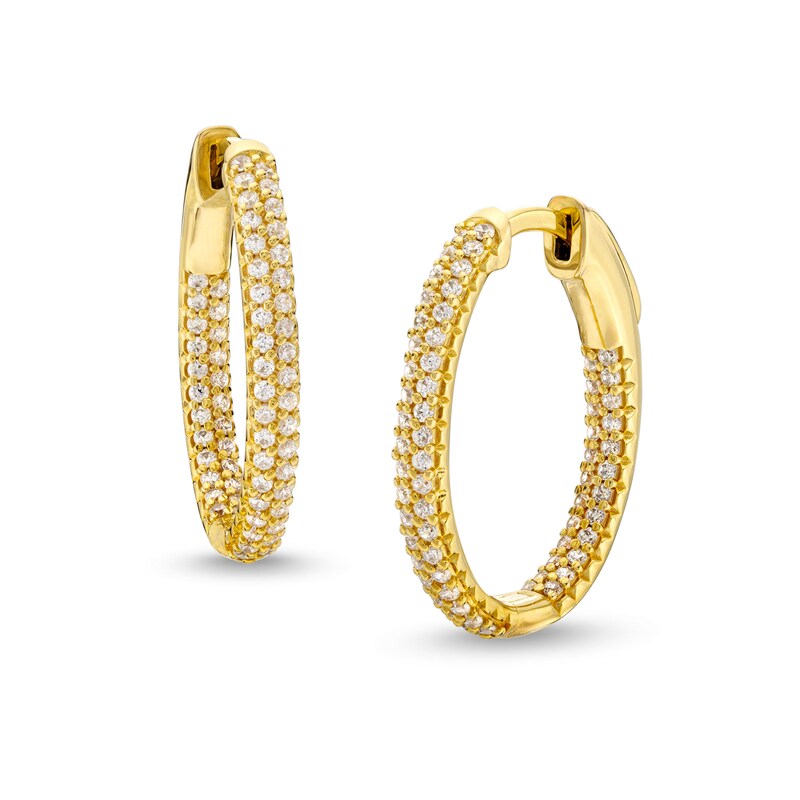 Previously Owned - 1.00 CT. T.W. Diamond Double Row Inside-Out Hoop Earrings in Sterling Silver with 14K Gold Plate