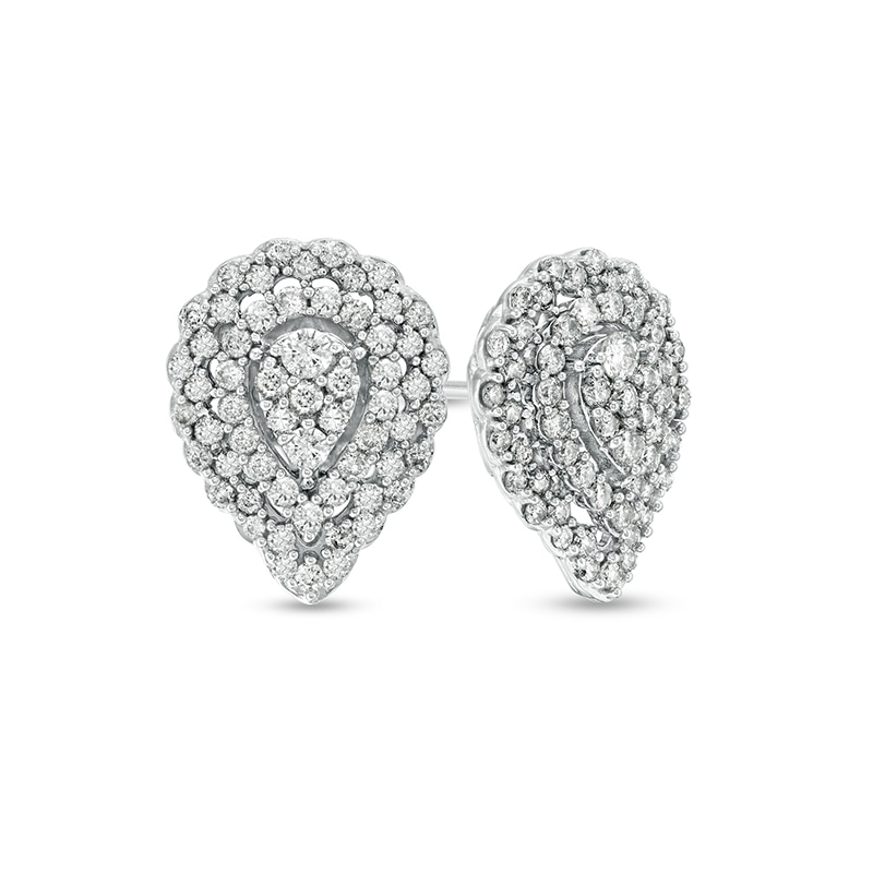 Previously Owned - 1.00 CT. T.W. Composite Diamond Teardrop Scallop Frame Stud Earrings in 10K White Gold