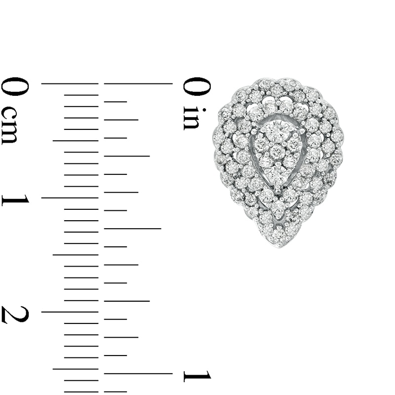 Previously Owned - 1.00 CT. T.W. Composite Diamond Teardrop Scallop Frame Stud Earrings in 10K White Gold