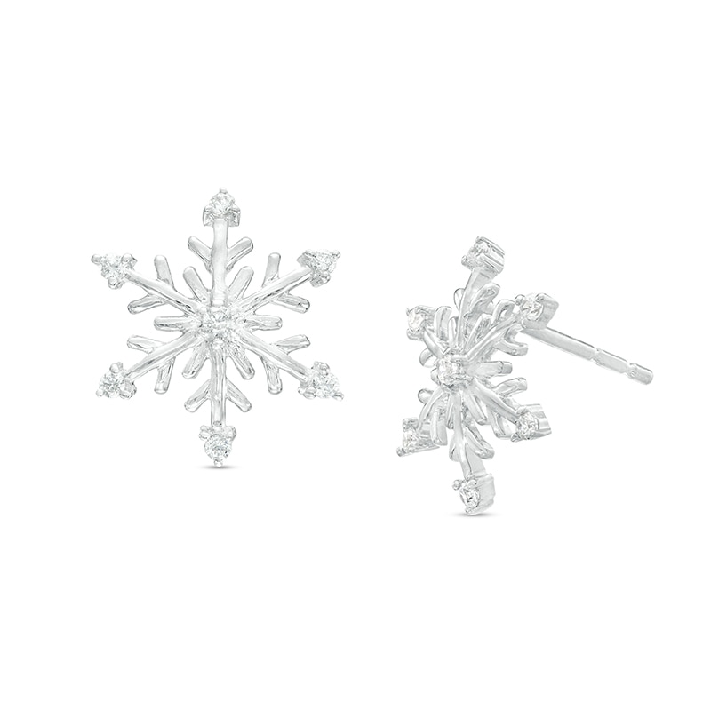 Previously Owned - 0.10 CT. T.W. Diamond Snowflake Stud Earrings in Sterling Silver