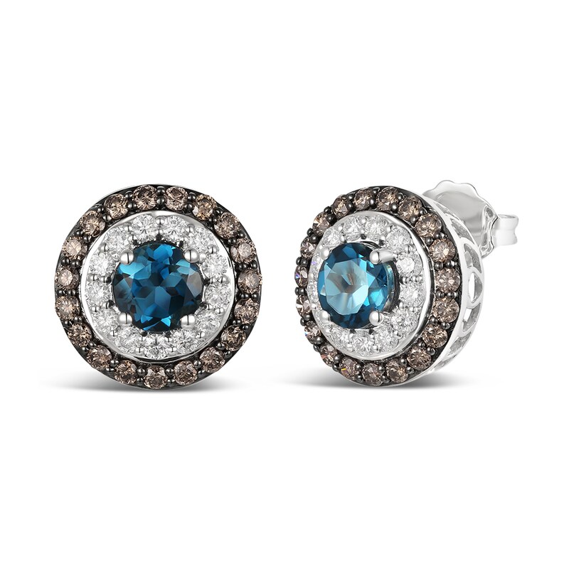 Previously Owned - Le Vian® Deep Sea Blue Topaz™ and 0.92 CT. T.W. Diamond Frame Stud Earrings in 14K Vanilla Gold™