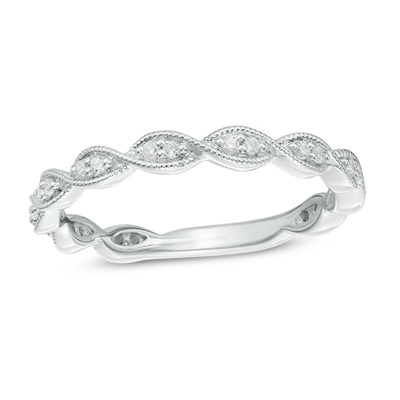 Previously Owned - 0.12 CT. T.W. Diamond Twist Vintage-Style Eternity Band in 10K White Gold