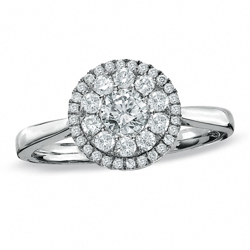 Previously Owned - 0.75 CT. T.W. Diamond Double Frame Engagement Ring in 14K White Gold