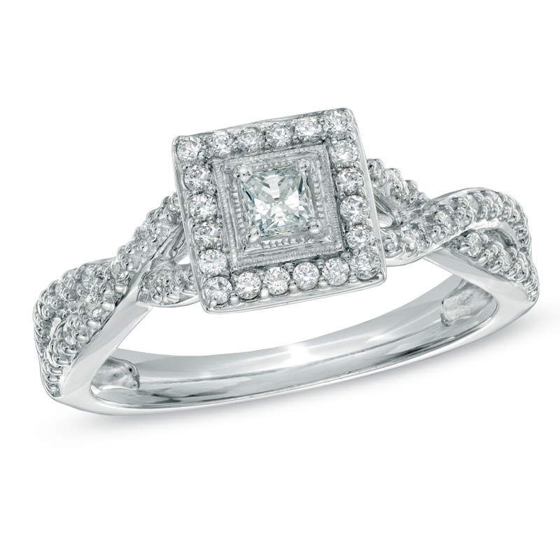 Previously Owned - 0.40 CT. T.W. Certified Canadian Princess-Cut Diamond Engagement Ring in 14K White Gold (I/I1)
