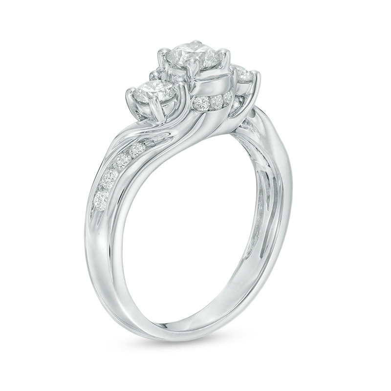 Previously Owned - 1.00 CT. T.W. Diamond Three Stone Crown Engagement Ring in 14K White Gold