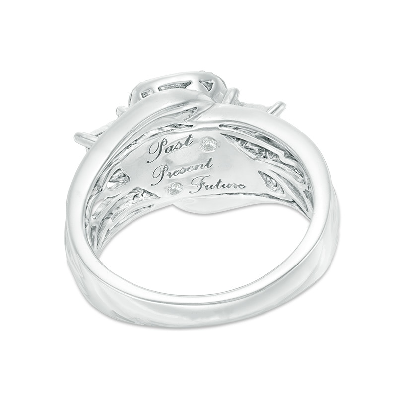 Previously Owned - 0.63 CT. T.W. Princess-Cut Diamond Square Frame Past Present Future® Three Stone Ring in 10K White Gold