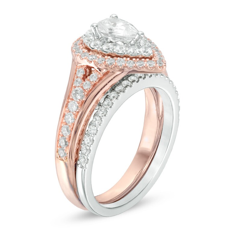 Previously Owned - 1.11 CT. T.W. Pear-Shaped Diamond Double Frame Bridal Set in 14K Two-Tone Gold