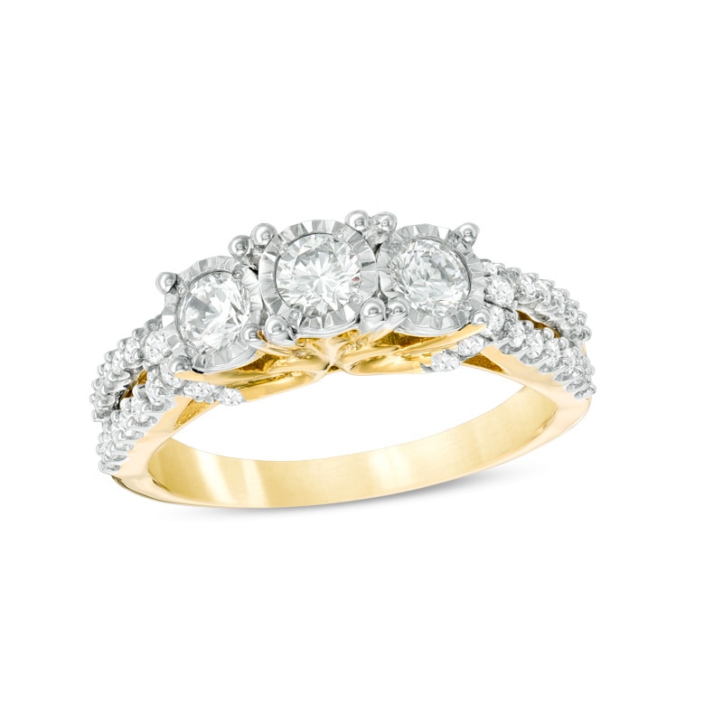 Previously Owned - 1.00 CT. T.W. Diamond Past Present Future® Split Shank Engagement Ring in 10K Gold