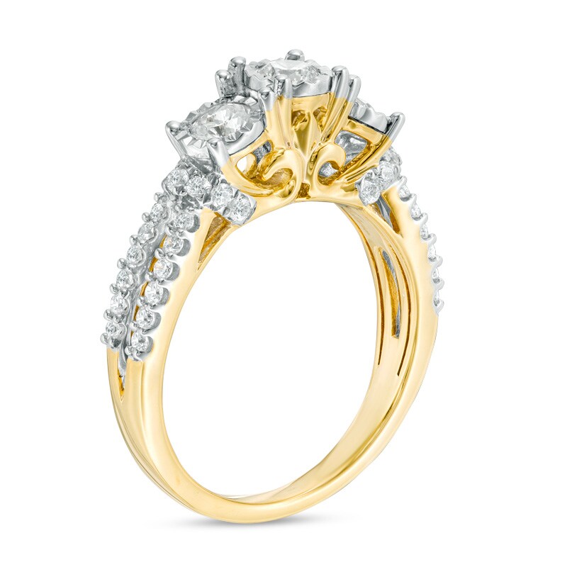 Previously Owned - 1.00 CT. T.W. Diamond Past Present Future® Split Shank Engagement Ring in 10K Gold