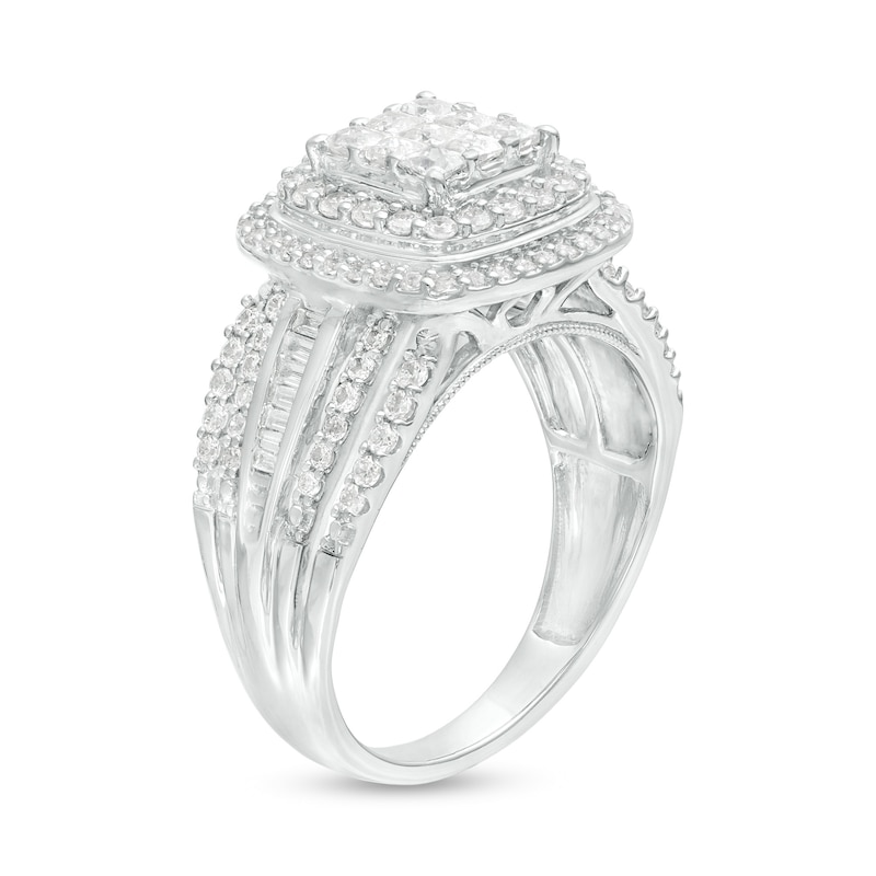 Previously Owned - 1.00 CT. T.W. Princess-Cut Composite Diamond Double Frame Multi-Row Engagement Ring in 10K White Gold