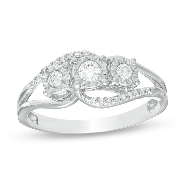 Previously Owned - 0.25 CT. T.W. Diamond Past Present Future® Bypass Split Shank Engagement Ring in 10K White Gold