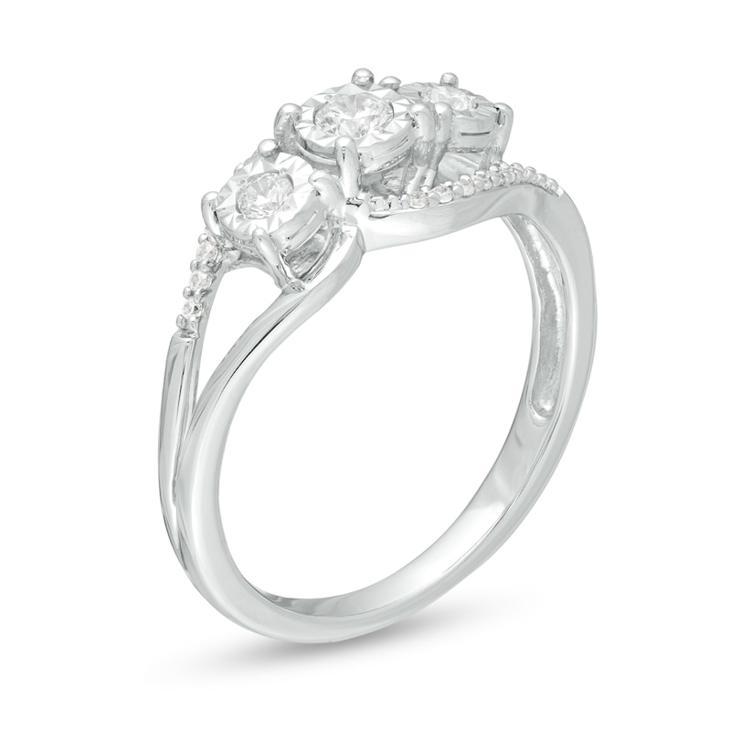 Previously Owned - 0.25 CT. T.W. Diamond Past Present Future® Bypass Split Shank Engagement Ring in 10K White Gold