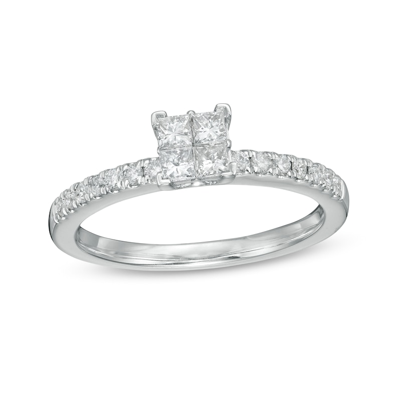 Previously Owned - 0.50 CT. T.W. Quad Princess-Cut Diamond Engagement Ring in 10K White Gold
