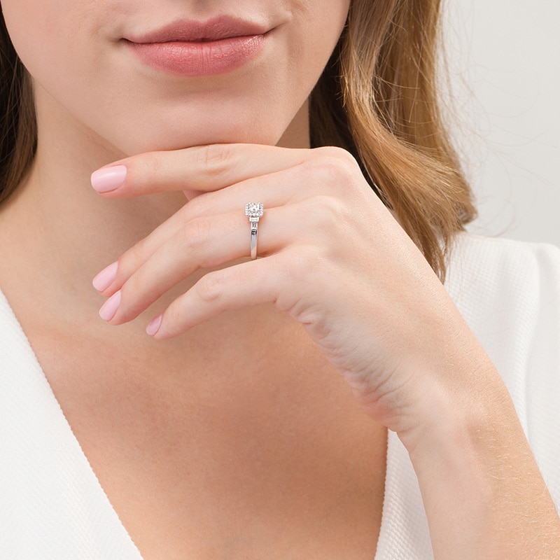 Previously Owned - Emmy London 0.50 CT. T.W. Certified Princess-Cut Diamond Frame Collar Engagement Ring in 18K White Gold (F/VS2)