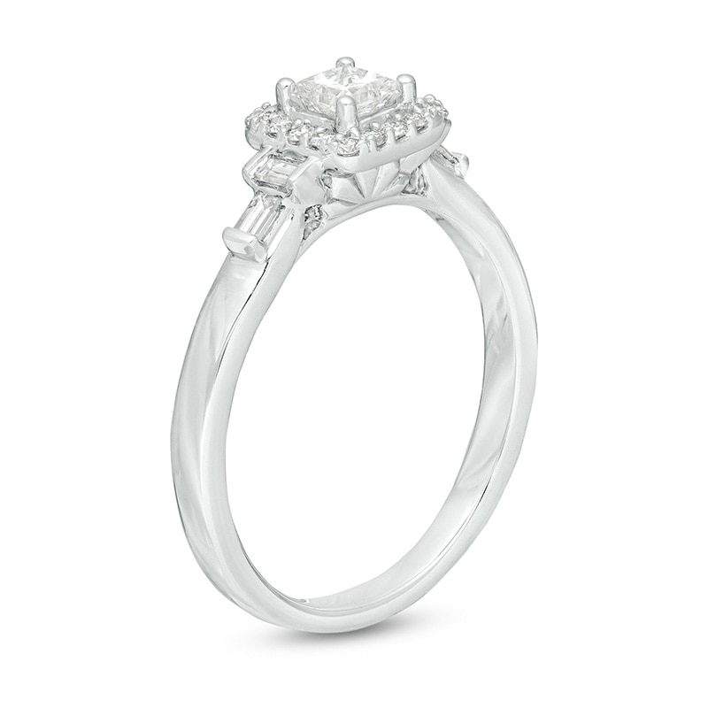 Previously Owned - Emmy London 0.50 CT. T.W. Certified Princess-Cut Diamond Frame Collar Engagement Ring in 18K White Gold (F/VS2)