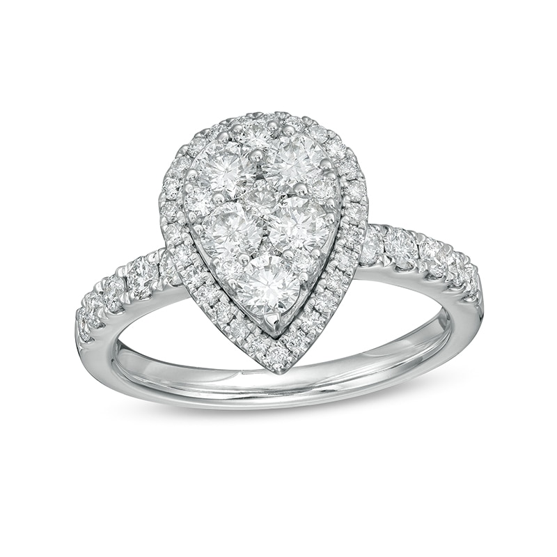 Previously Owned - 1.25 CT. T.W. Composite Diamond Pear-Shaped Frame Engagement Ring in 10K White Gold