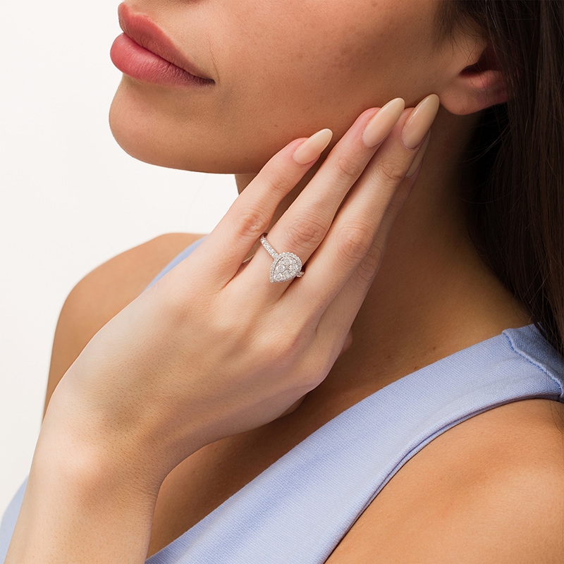 Previously Owned - 1.25 CT. T.W. Composite Diamond Pear-Shaped Frame Engagement Ring in 10K White Gold