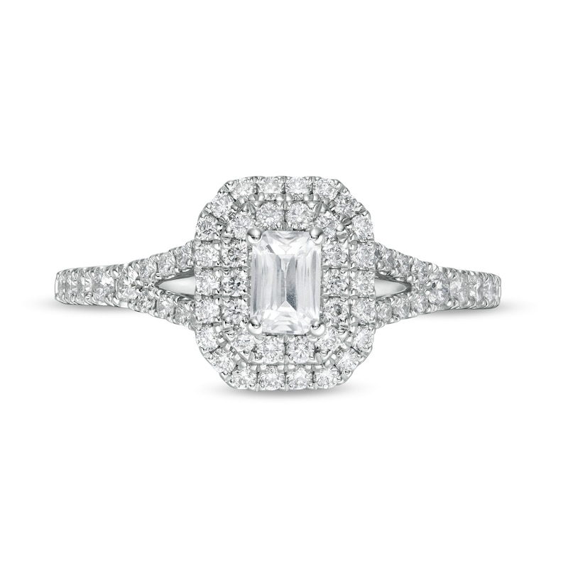 Previously Owned - Emmy London 0.80 CT. T.W. Certified Emerald-Cut Diamond Double Frame Engagement Ring in 18K White Gold (F/VS2)