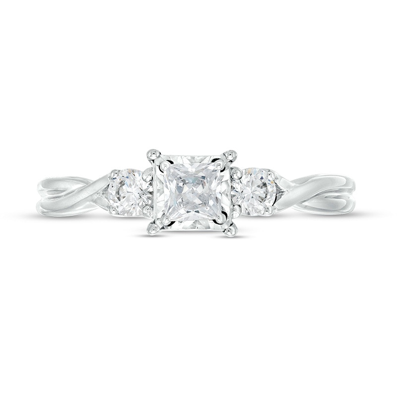 Previously Owned - 0.50 CT. T.W. Princess-Cut Diamond Past Present Future® Twist Shank Engagement Ring in 10K White Gold
