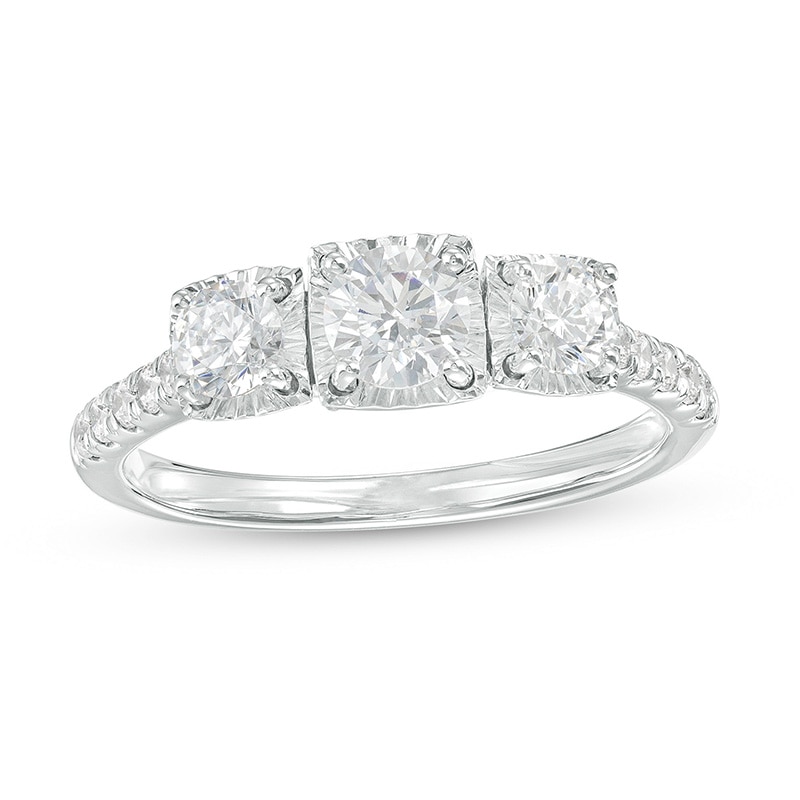 Previously Owned - 1.00 CT. T.W. Certified Canadian Diamond Three Stone Engagement Ring in 14K White Gold (I/I2)