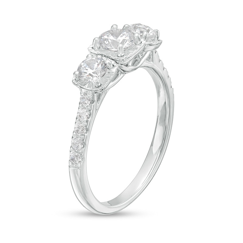 Previously Owned - 1.00 CT. T.W. Certified Canadian Diamond Three Stone Engagement Ring in 14K White Gold (I/I2)