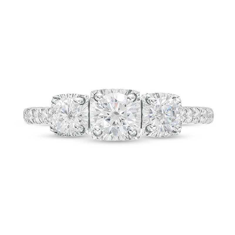 Previously Owned - 1.00 CT. T.W. Certified Canadian Diamond Three Stone Engagement Ring in 14K White Gold (I/I2)