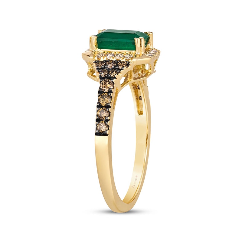 Previously Owned - Le Vian® Emerald-Cut Costa Smeralda Emerald™ and 0.36 CT. T.W. Diamond Frame Ring in 14K Honey Gold™