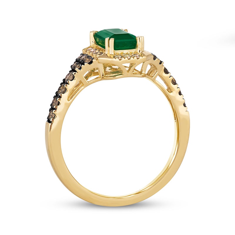 Previously Owned - Le Vian® Emerald-Cut Costa Smeralda Emerald™ and 0.36 CT. T.W. Diamond Frame Ring in 14K Honey Gold™