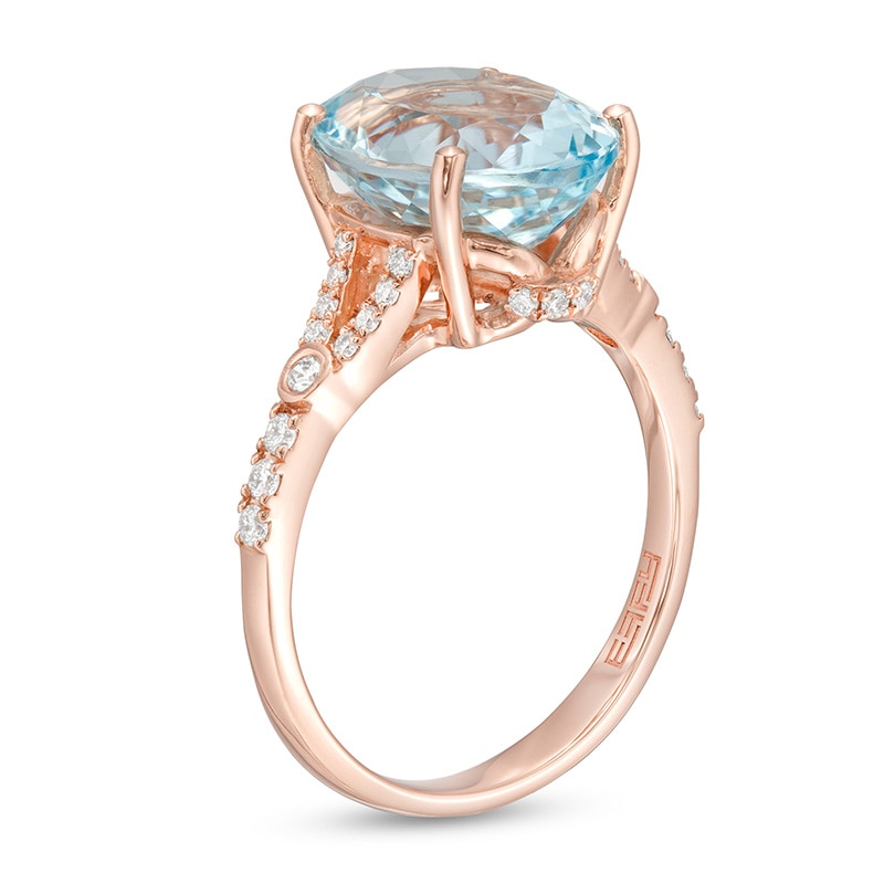 Previously Owned - EFFY™ Collection Oval Aquamarine and 0.19 CT. T.W. Diamond Split Shank Ring in 14K Rose Gold