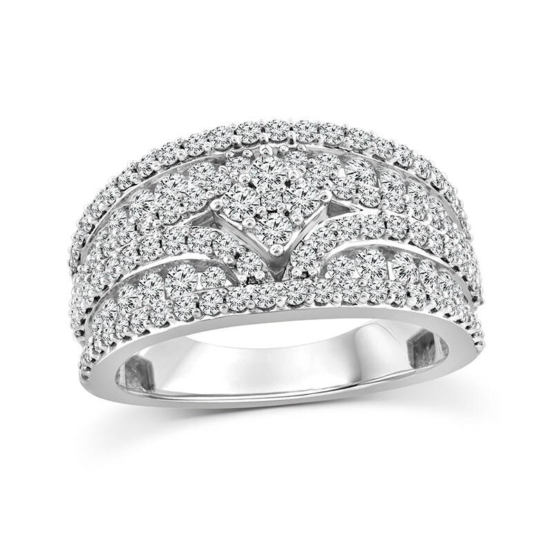 Previously Owned - 1.52 CT. T.W. Diamond Multi-Row Engagement Ring in 14K White Gold