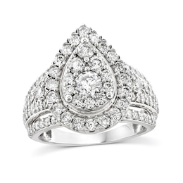 Previously Owned - 2.04 CT. T.W. Pear-Shaped Multi-Diamond Frame Multi-Row Engagement Ring in 14K White Gold