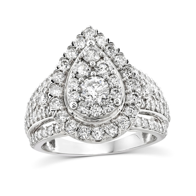 Previously Owned - 2.04 CT. T.W. Pear-Shaped Multi-Diamond Frame Multi-Row Engagement Ring in 14K White Gold