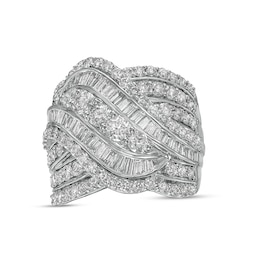 Previously Owned - 3.00 CT. T.W. Baguette and Round Diamond Multi-Row Crossover Ring in 10K White Gold