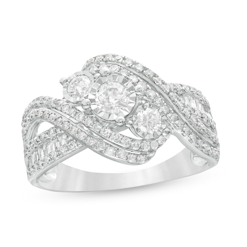 Previously Owned - 1.00 CT. T.W. Diamond Past Present Future® Bypass Engagement Ring in 10K White Gold