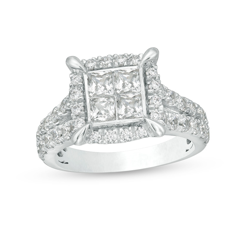 Previously Owned - 0.50 CT. T.W. Quad Princess-Cut Diamond Frame Engagement Ring in 14K White Gold