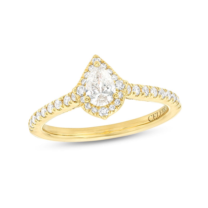 Previously Owned - Celebration Infinite™ Canadian Certified Pear-Shaped Centre Diamond 0.69 CT. T.W. Frame Engagement Ring in 14K Gold