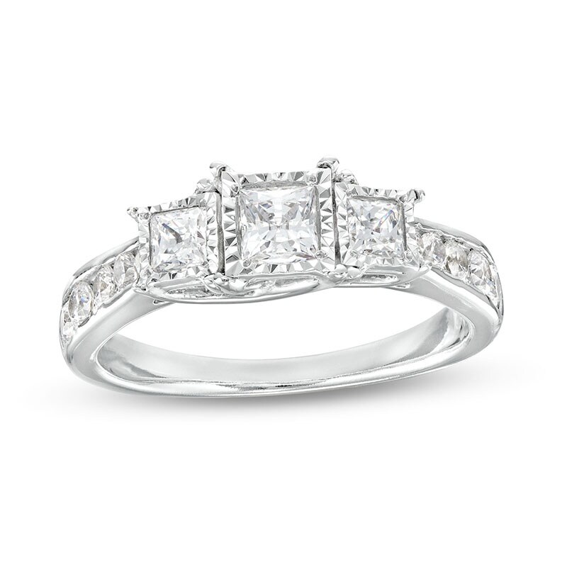 Previously Owned - 1.00 CT. T.W. Princess-Cut Diamond Miracle Past Present Future® Engagement Ring in 10K White Gold (I/I2)