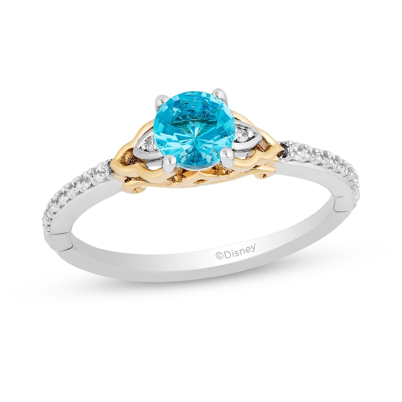 Previously Owned - Enchanted Disney Jasmine Swiss Blue Topaz and 0.085 CT. T.W. Diamond Ring in Sterling Silver and 10K Gold