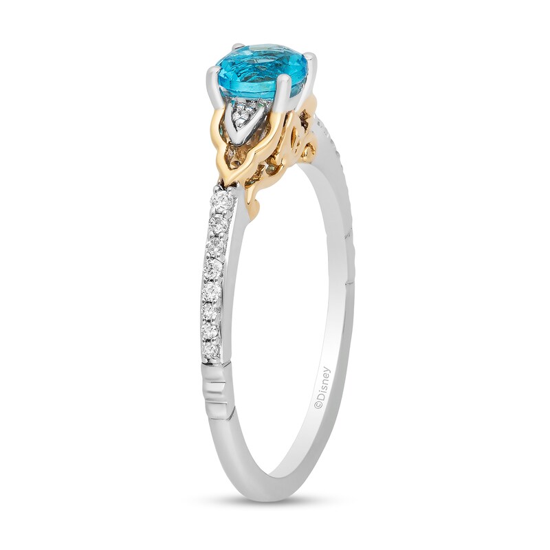 Previously Owned - Enchanted Disney Jasmine Swiss Blue Topaz and 0.085 CT. T.W. Diamond Ring in Sterling Silver and 10K Gold