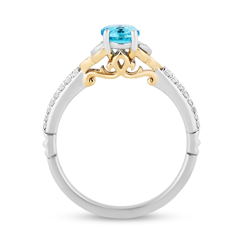 Previously Owned - Enchanted Disney Jasmine Swiss Blue Topaz and 0.085 CT. T.W. Diamond Ring in Sterling Silver and 10K Gold