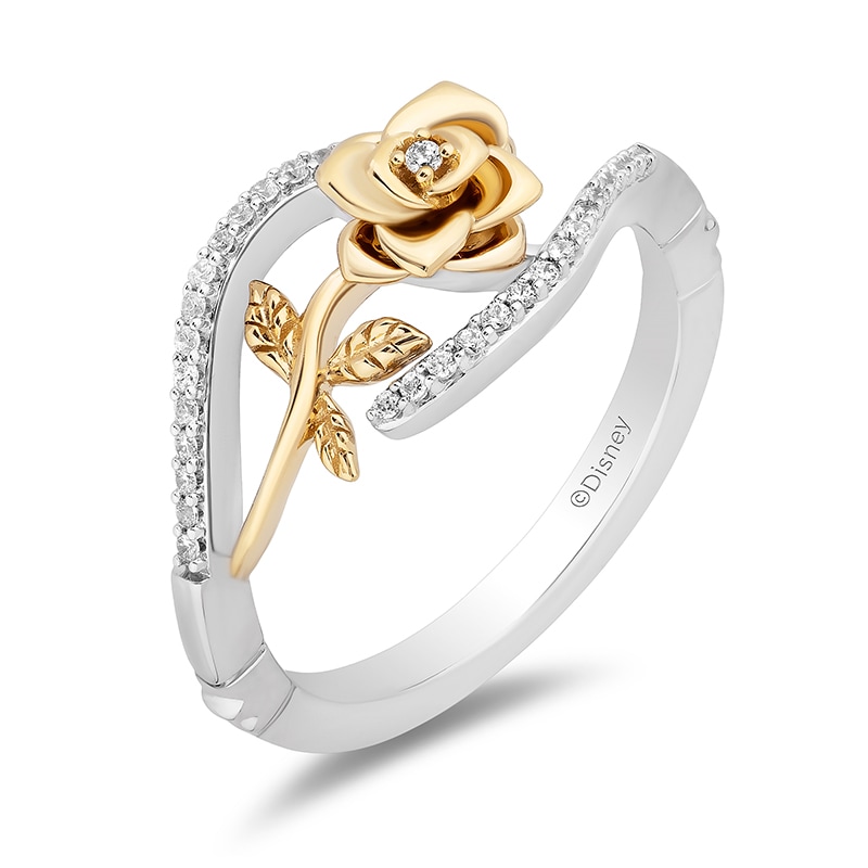 Previously Owned - Enchanted Disney Belle 0.10 CT. T.W. Diamond Bypass Rose Ring in Sterling Silver and 10K Gold