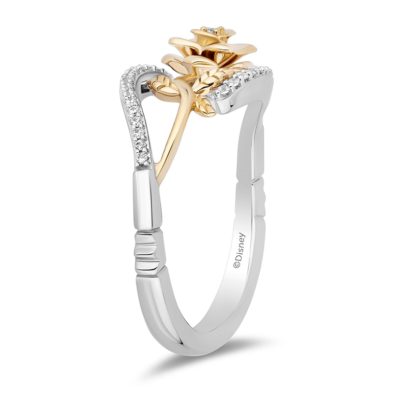 Previously Owned - Enchanted Disney Belle 0.10 CT. T.W. Diamond Bypass Rose Ring in Sterling Silver and 10K Gold