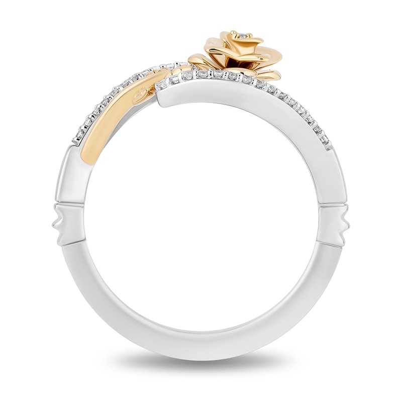 Previously Owned - Enchanted Disney Belle 0.10 CT. T.W. Diamond Bypass Rose Ring in Sterling Silver and 10K Gold