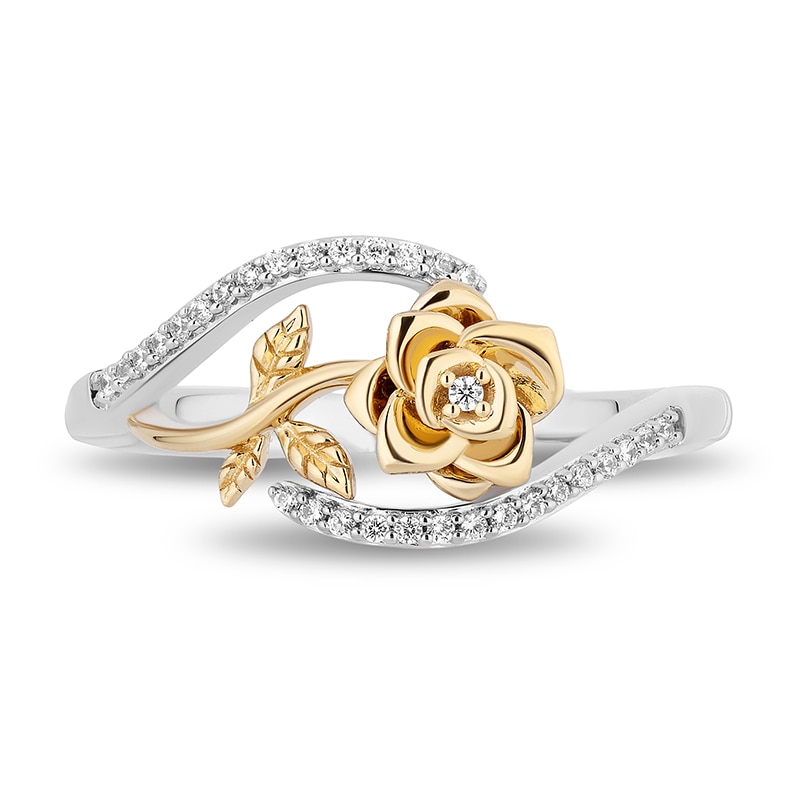 Previously Owned - Enchanted Disney Belle 0.10 CT. T.W. Diamond Bypass Rose Ring in Sterling Silver and 10K Gold