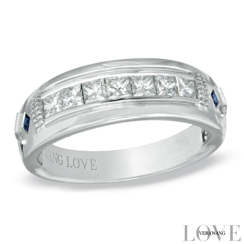 Previously Owned - Vera Wang Men's 0.70 CT. T.W. Square-Cut Diamond Wedding Band in 14K White Gold