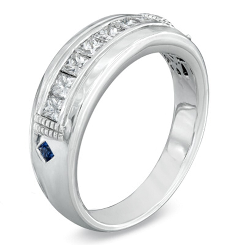 Previously Owned - Vera Wang Men's 0.70 CT. T.W. Square-Cut Diamond Wedding Band in 14K White Gold
