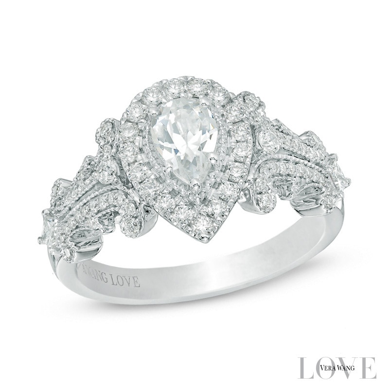 Previously Owned - Vera Wang Love Collection 1.00 CT. T.W. Pear-Shaped Diamond Frame Engagement Ring in 14K White Gold