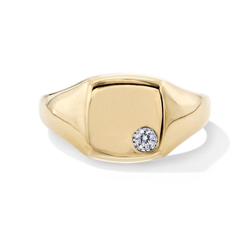 Previously Owned - 0.07 CT. Certified Lab-Grown Diamond Solitaire Cushion Signet Ring in 10K Gold (F/SI2)