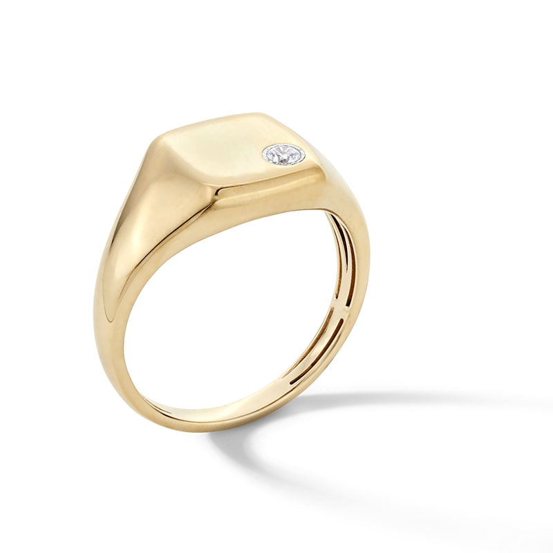 Previously Owned - 0.07 CT. Certified Lab-Grown Diamond Solitaire Cushion Signet Ring in 10K Gold (F/SI2)